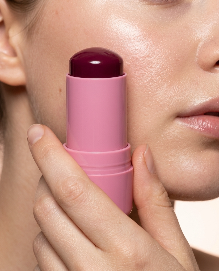 close-up lifestyle shot of blush stick in use